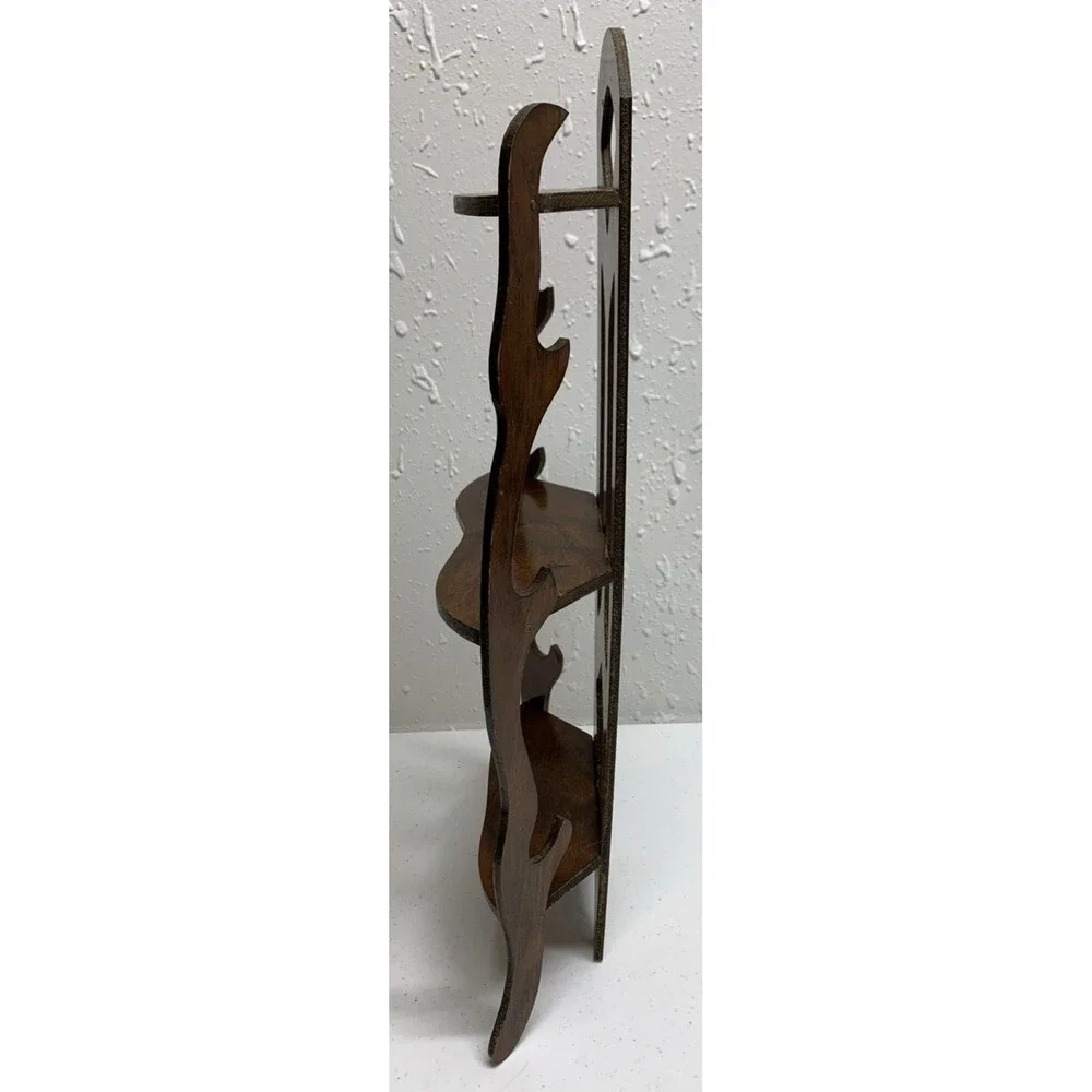 Vintage Wood Cut Out MCM Wall Shelf 3 Tier Figurine Antique Trinket